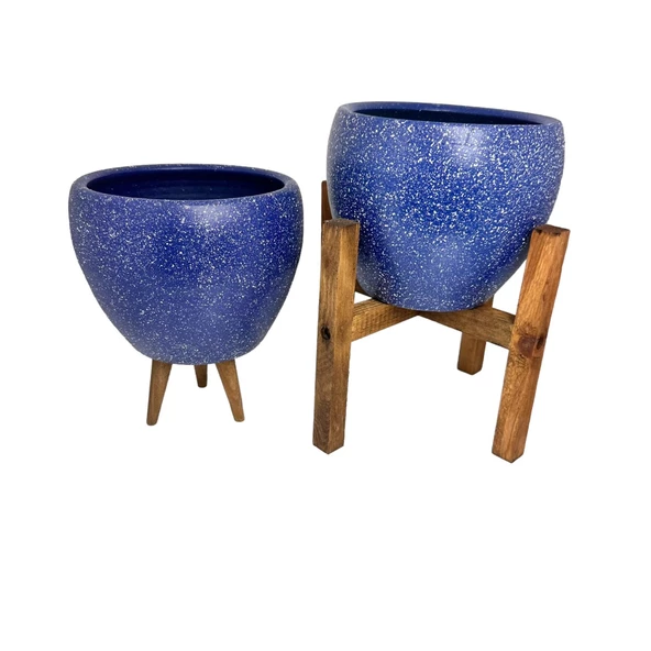 Bitki Tasarımı Lacivert Granit Toprak Saksı Saksılık Salon Çiçeklik İkili Set 3 Ayaklı- 4 Ayaklı- 15 CM - Resim 6