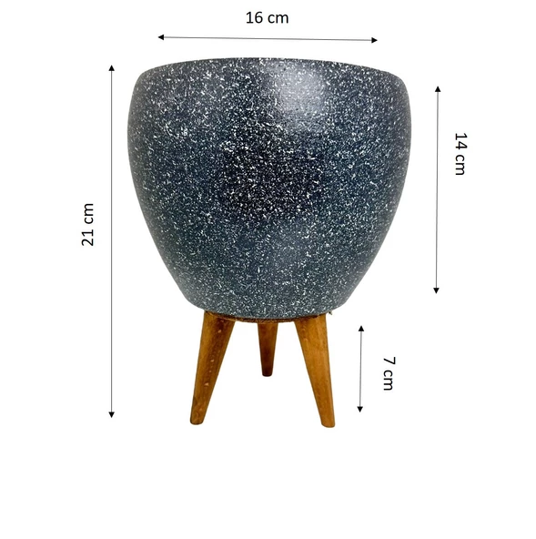 Bitki Tasarımı Gri Granit Toprak Saksı Saksılık Salon Çiçeklik 3 Ayaklı - 15 CM - Resim 2