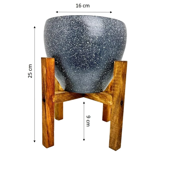Bitki Tasarımı Gri Granit Toprak Saksı Saksılık Salon Çiçeklik 4 Ayaklı - 15 CM - Resim 3