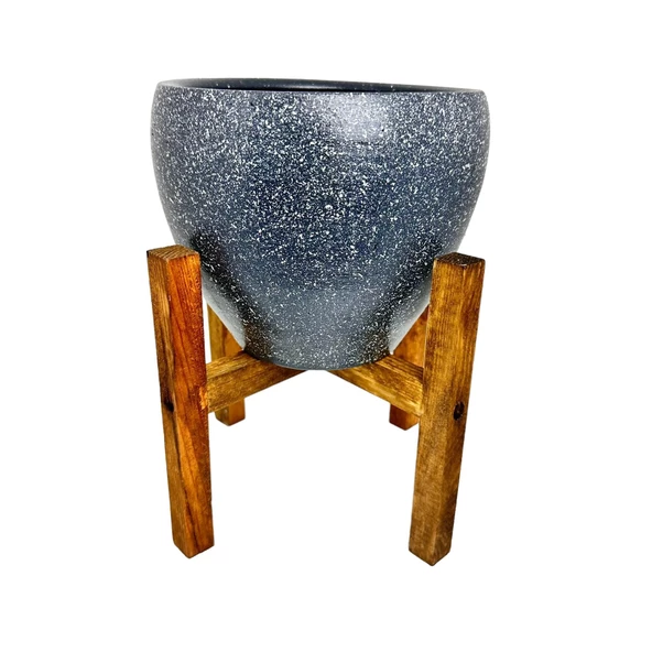 Bitki Tasarımı Gri Granit Toprak Saksı Saksılık Salon Çiçeklik 4 Ayaklı - 15 CM - Resim 5