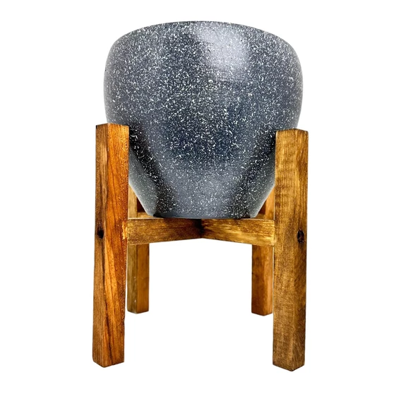 Bitki Tasarımı Gri Granit Toprak Saksı Saksılık Salon Çiçeklik 4 Ayaklı - 15 CM