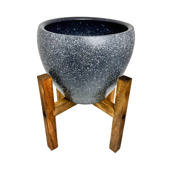 Bitki Tasarımı Gri Granit Toprak Saksı Saksılık Salon Çiçeklik 4 Ayaklı - 15 CM - Resim 6