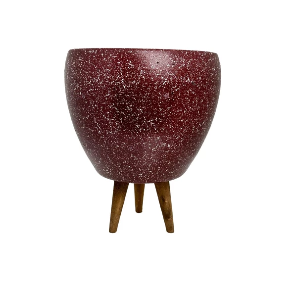 Bitki Tasarımı Bordo Granit Toprak Saksı Saksılık Salon Çiçeklik 3 Ayaklı - 15 CM - Resim 3