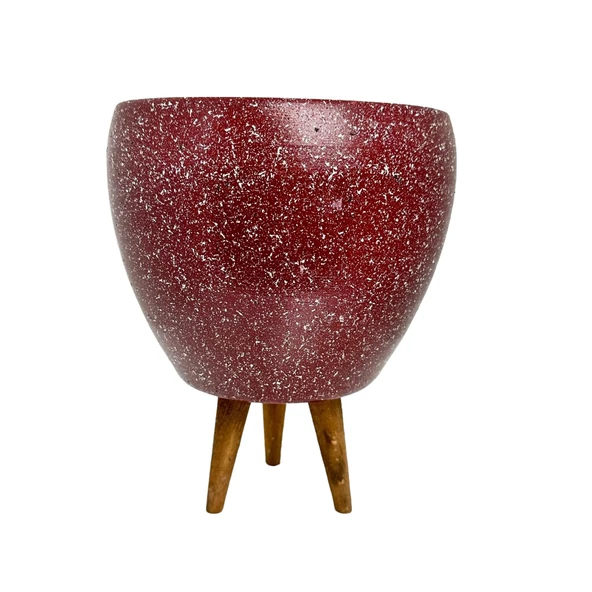 Bitki Tasarımı Bordo Granit Toprak Saksı Saksılık Salon Çiçeklik 3 Ayaklı - 15 CM - Resim 5