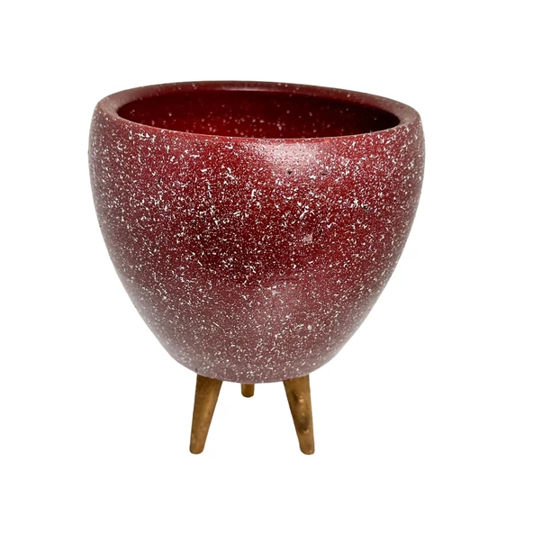 Bitki Tasarımı Bordo Granit Toprak Saksı Saksılık Salon Çiçeklik 3 Ayaklı - 15 CM - Resim 10