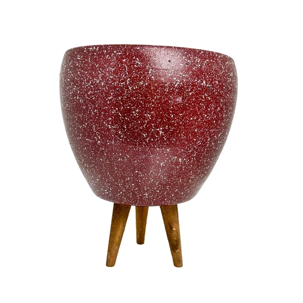 Bitki Tasarımı Bordo Granit Toprak Saksı Saksılık Salon Çiçeklik 3 Ayaklı - 15 CM - Resim 7