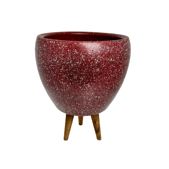 Bitki Tasarımı Bordo Granit Toprak Saksı Saksılık Salon Çiçeklik 3 Ayaklı - 15 CM - Resim 4