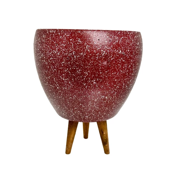 Bitki Tasarımı Bordo Granit Toprak Saksı Saksılık Salon Çiçeklik 3 Ayaklı - 15 CM - Resim 11