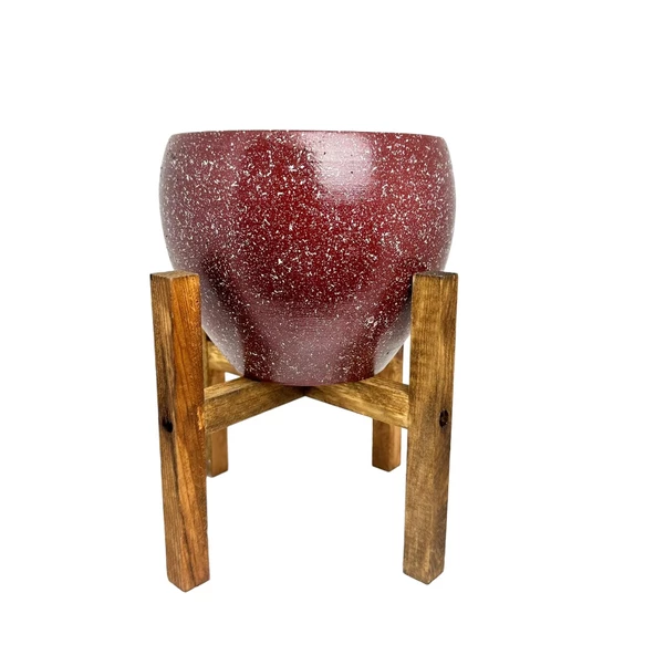 Bitki Tasarımı Bordo Granit Toprak Saksı Saksılık Salon Çiçeklik 4 Ayaklı - 15 CM - Resim 5