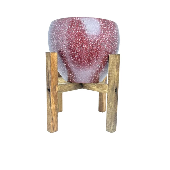 Bitki Tasarımı Bordo Granit Toprak Saksı Saksılık Salon Çiçeklik 4 Ayaklı - 15 CM - Resim 2