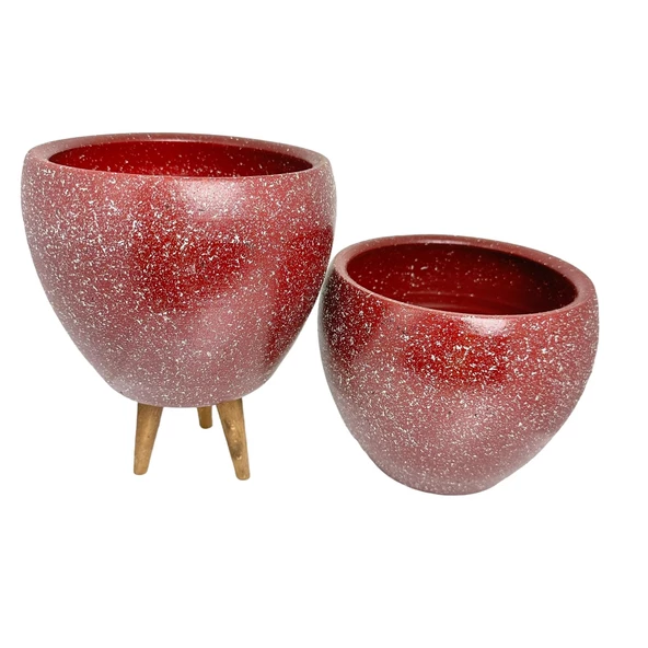 Bitki Tasarımı Bordo Granit Toprak Saksı Saksılık Salon Çiçeklik İkili Set Ayaksız - 3 Ayaklı- 15 CM - Resim 6
