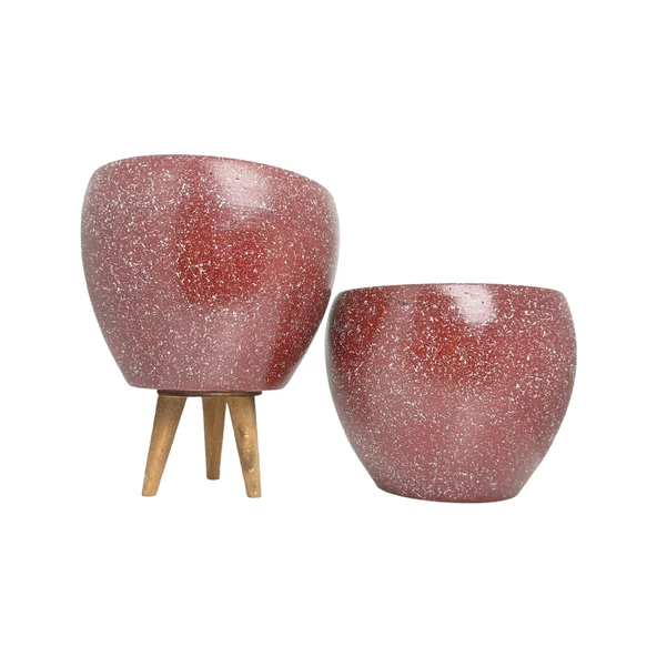 Bitki Tasarımı Bordo Granit Toprak Saksı Saksılık Salon Çiçeklik İkili Set Ayaksız - 3 Ayaklı- 15 CM