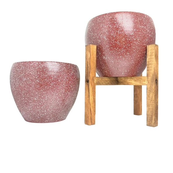 Bitki Tasarımı Bordo Granit Toprak Saksı Saksılık Salon Çiçeklik İkili Set Ayaksız - 4 Ayaklı- 15 CM - Resim 11