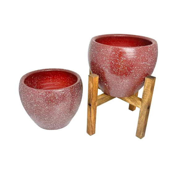 Bitki Tasarımı Bordo Granit Toprak Saksı Saksılık Salon Çiçeklik İkili Set Ayaksız - 4 Ayaklı- 15 CM - Resim 10