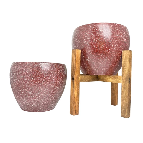 Bitki Tasarımı Bordo Granit Toprak Saksı Saksılık Salon Çiçeklik İkili Set Ayaksız - 4 Ayaklı- 15 CM ürün görseli