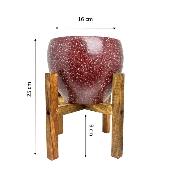 Bitki Tasarımı Bordo Granit Toprak Saksı Saksılık Salon Çiçeklik 4 Ayaklı - 15 CM - Resim 3
