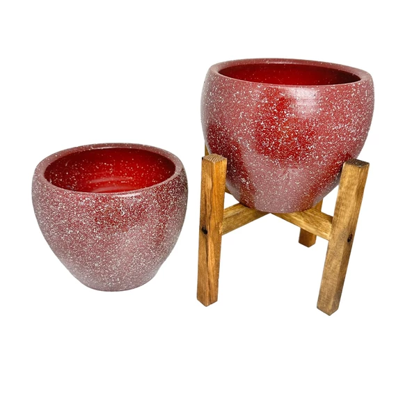 Bitki Tasarımı Bordo Granit Toprak Saksı Saksılık Salon Çiçeklik İkili Set Ayaksız - 4 Ayaklı- 15 CM - Resim 8