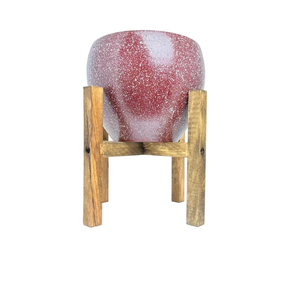Bitki Tasarımı Bordo Granit Toprak Saksı Saksılık Salon Çiçeklik 4 Ayaklı - 15 CM - Resim 4