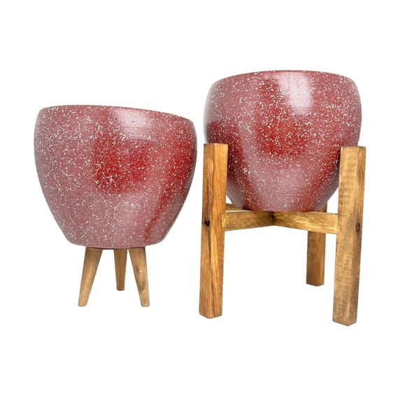 Bitki Tasarımı Bordo Granit Toprak Saksı Saksılık Salon Çiçeklik İkili Set 3 Ayaklı- 4 Ayaklı- 15 CM - Resim 2