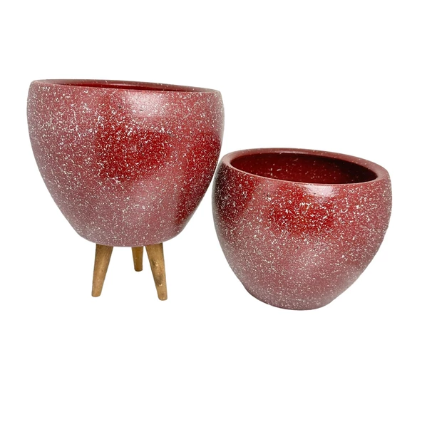 Bitki Tasarımı Bordo Granit Toprak Saksı Saksılık Salon Çiçeklik İkili Set Ayaksız - 3 Ayaklı- 15 CM - Resim 5