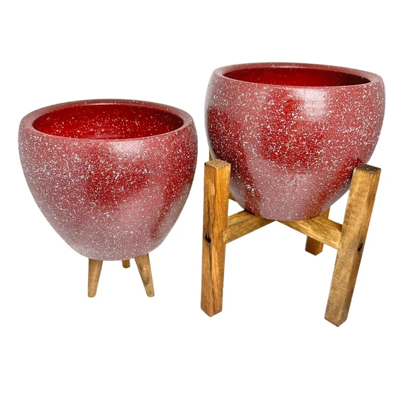 Bitki Tasarımı Bordo Granit Toprak Saksı Saksılık Salon Çiçeklik İkili Set 3 Ayaklı- 4 Ayaklı- 15 CM - Resim 7