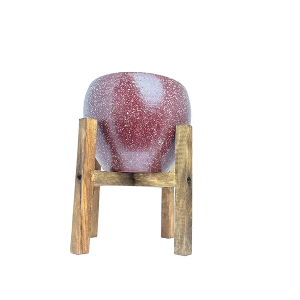 Bitki Tasarımı Bordo Granit Toprak Saksı Saksılık Salon Çiçeklik 4 Ayaklı - 15 CM