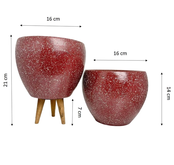Bitki Tasarımı Bordo Granit Toprak Saksı Saksılık Salon Çiçeklik İkili Set Ayaksız - 3 Ayaklı- 15 CM - Resim 3
