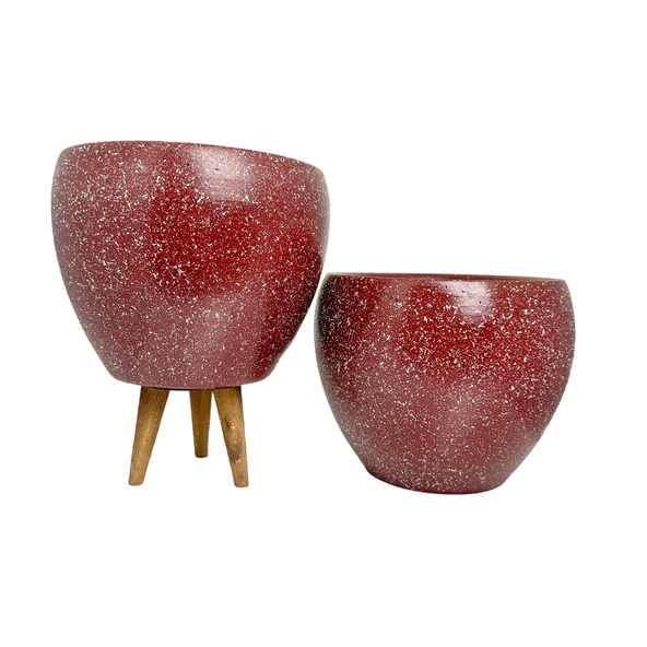 Bitki Tasarımı Bordo Granit Toprak Saksı Saksılık Salon Çiçeklik İkili Set Ayaksız - 3 Ayaklı- 15 CM - Resim 2