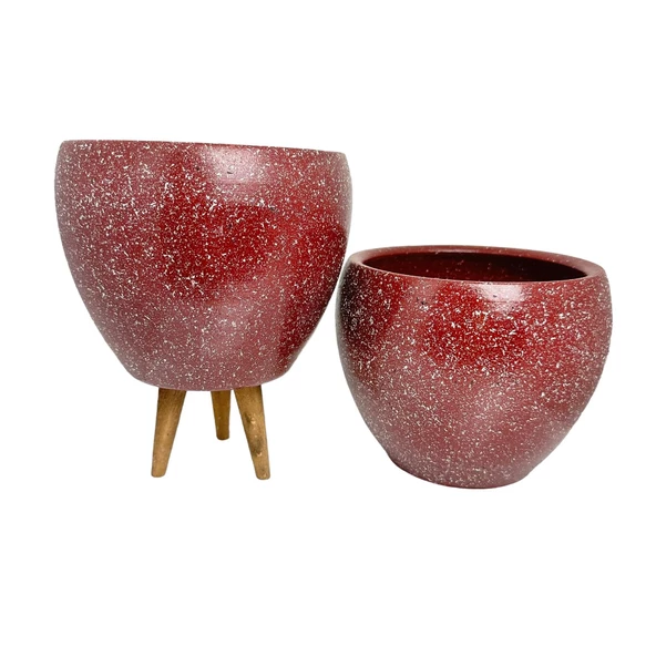 Bitki Tasarımı Bordo Granit Toprak Saksı Saksılık Salon Çiçeklik İkili Set Ayaksız - 3 Ayaklı- 15 CM - Resim 4