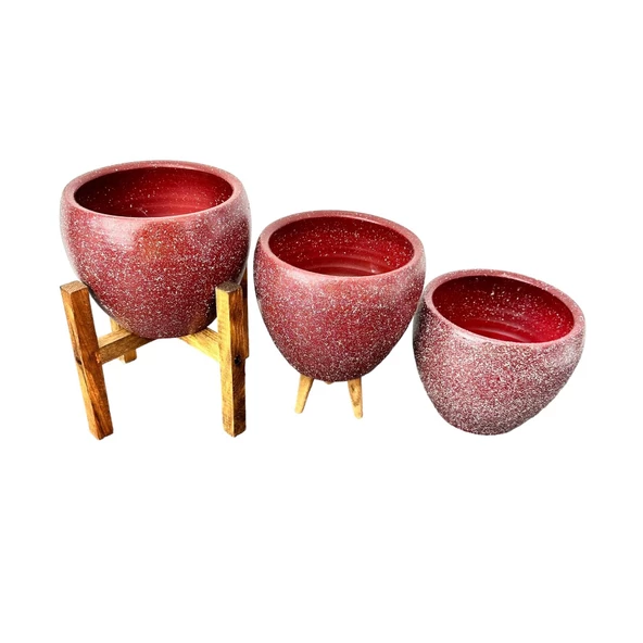 Bitki Tasarımı Bordo Granit Toprak Saksı Saksılık Salon Çiçeklik Üçlü Set - 15 CM - 6