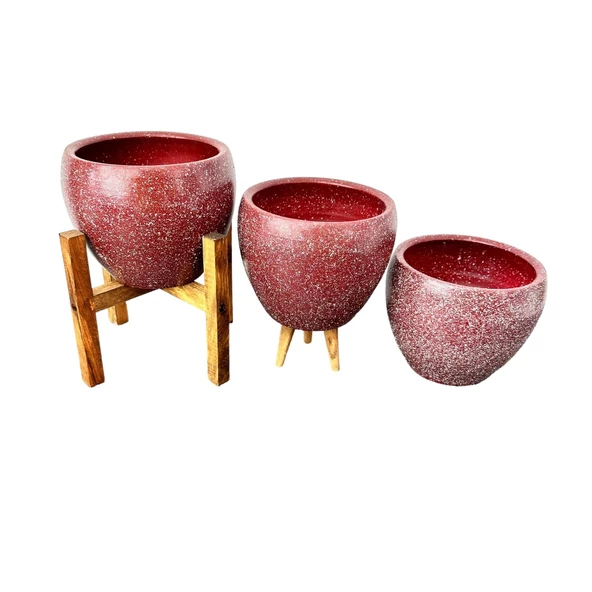 Bitki Tasarımı Bordo Granit Toprak Saksı Saksılık Salon Çiçeklik Üçlü Set - 15 CM - 5