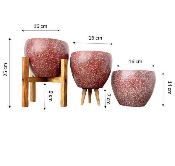 Bitki Tasarımı Bordo Granit Toprak Saksı Saksılık Salon Çiçeklik Üçlü Set - 15 CM - 2