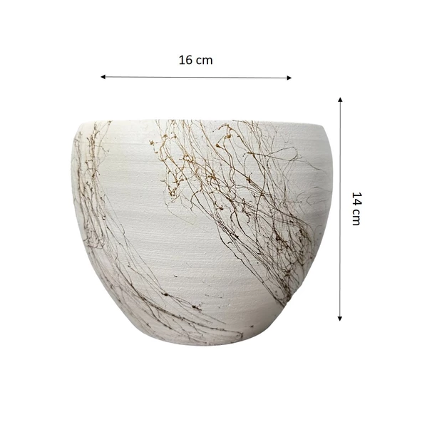 Bitki Tasarımı Beyaz Üzeri Gold Mermer Efektli Toprak Saksı Saksılık Salon Çiçeklik - 15 Cm - 2