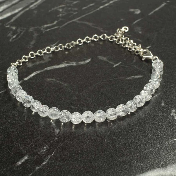 925 Ayar Gümüş Necef Taşlı Halhal Bileklik - Resim 2