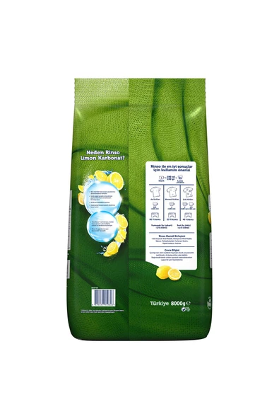 Rinso Limon ve Karbonat Renkliler ve Beyazlar için Toz Çamaşır Deterjanı 53 Yıkama 8 Kg - 8