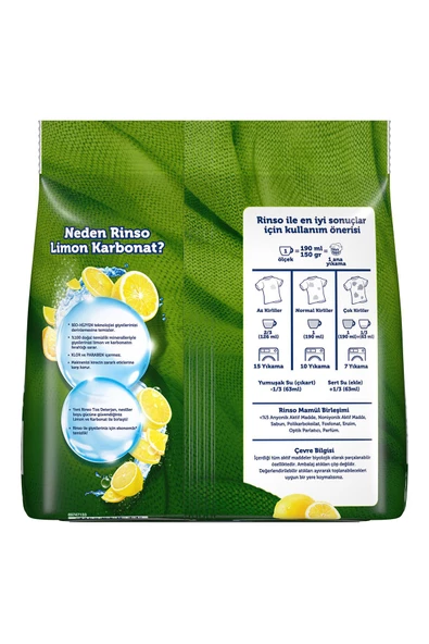 Rinso Limon ve Karbonat Renkliler ve Beyazlar için Toz Çamaşır Deterjanı 53 Yıkama 2 x 8 Kg - 8