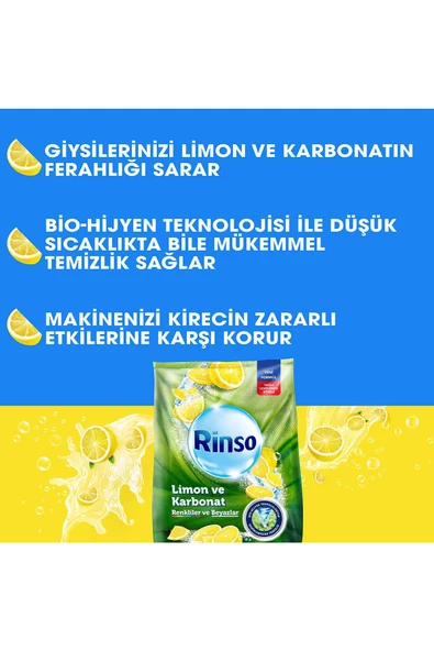 Rinso Limon ve Karbonat Renkliler ve Beyazlar için Toz Çamaşır Deterjanı 53 Yıkama 8 Kg - 6