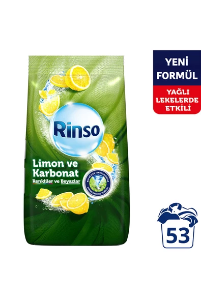 Rinso Limon ve Karbonat Renkliler ve Beyazlar için Toz Çamaşır Deterjanı 53 Yıkama 8 Kg