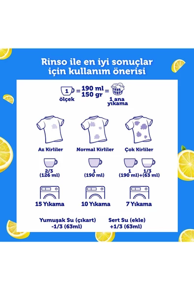 Rinso Limon ve Karbonat Renkliler ve Beyazlar için Toz Çamaşır Deterjanı 53 Yıkama 8 Kg - 7