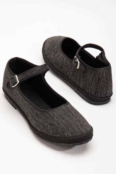 Füme Keten Toka Detaylı Düz Taban Kadın Balerin Babet - 3