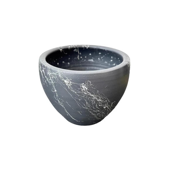 Bitki Tasarımı Gri Üzeri Beyaz Mermer Efektli Toprak Saksı Saksılık Salon Çiçeklik - 15 Cm - Resim 6