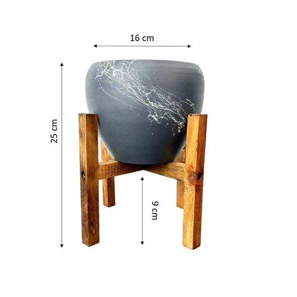 Bitki Tasarımı Gri Üzeri Beyaz Mermer Efektli Toprak Saksı Saksılık Salon Çiçeklik 4 Ayaklı - 15 Cm - 2