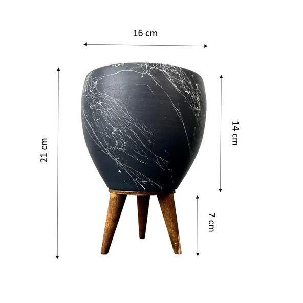 Bitki Tasarımı Gri Üzeri Beyaz Mermer Efektli Toprak Saksı Saksılık Salon Çiçeklik 3 Ayaklı - 15 Cm - 2