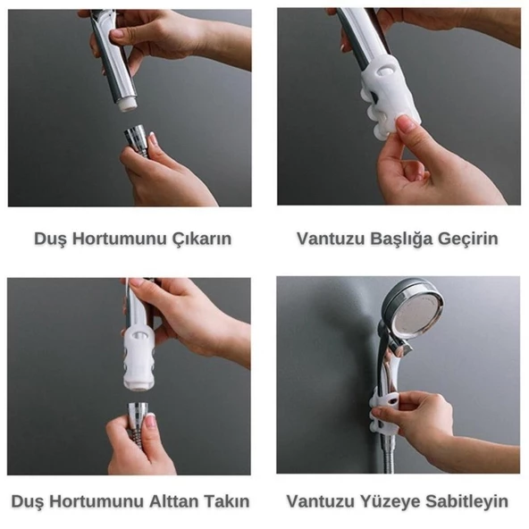 3B Trend 2 Adet 7 Vantuzlu Güçlü Banyo Duş Başlığı Tutacağı Silikon Aparat - 3