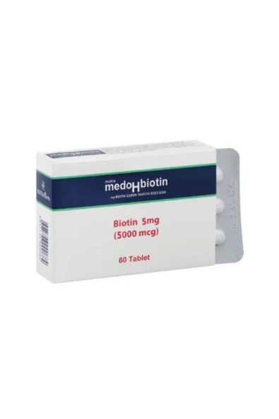 Medohbiotin 5 Mg 60 Tablet (Saç, Cilt ve Tırnak Güçlendirici Vitamin) Biotin Gıda Takviyesi