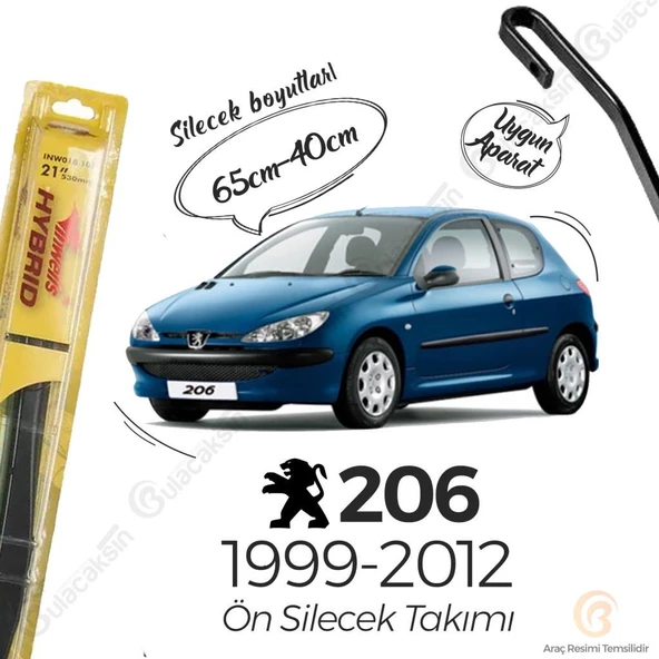 İnwells Hibrit Silecek Takımı Peugeot 206 1999-2012 ile uyumlu ürün görseli