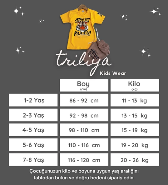 Triliya-Erkek Çocuk Kaplan Baskılı Likralı Tişört & Kapri Takımı - Modern ve Şık - 11