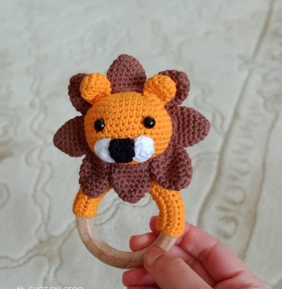 Aslan yenidoğan 3-6 ay bebek çıngırak oyuncak amigurumi