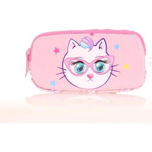 Kaukko Kids 3 Bölmeli Kalem Çantası Toys Cat Pembe L8157