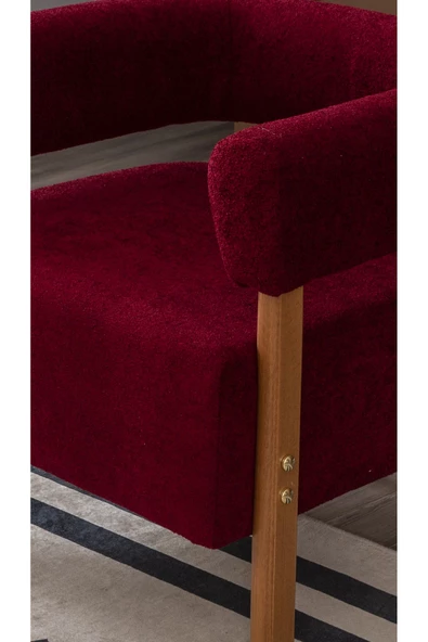 MELLMOD Sweet mod Ahşap Ayaklı Bukle Berjer Bordo - 2